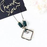 韩国流苏水晶毛衣链长款衣服配饰挂件女秋冬日韩个性时尚百搭项链 铜链 墨绿色水晶方框