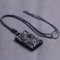 立体黑曜石精雕双面关公吊坠男款霸气关羽关二爷武财神挂坠男士符 挂绳