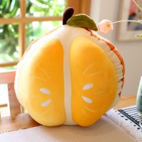 可爱榴莲抱枕橙子公仔水果毛绒玩具玩偶布娃娃腰枕靠枕礼物 25厘米果肉橙公仔 羽绒棉填充