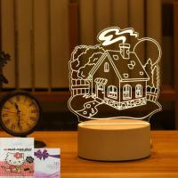 生日礼物创意3D小夜灯送男女朋友闺蜜LED床头灯书房卧室小台灯 触摸三色带电池仓(彩盒礼袋+刻字) 森林小屋