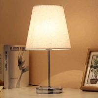 水晶简约现代欧式创意温馨卧室台灯可调光小夜灯暖光喂奶床头柜灯 亚麻-铁杆底座 按钮开关