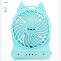 新款萌宠雪花USB充电迷你小风扇可爱女款生持久耐用静音超强风力 蓝色 带夜灯+数据线-续航3-4小时