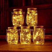 太阳能小夜灯户外防水庭院灯花园草坪灯阳台装饰裂纹玻璃挂灯树灯 星空梅森瓶(方形) 温馨暖白光