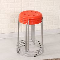 家用凳子批发高圆凳成人板凳小凳子铁凳子实心钢筋圆凳子板凳坐凳 四柱八孔45高 红颜色