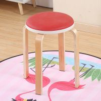 木凳子简约时尚餐椅凳子圆凳子家用凳曲木板凳软座凳成人木头凳 加厚红色