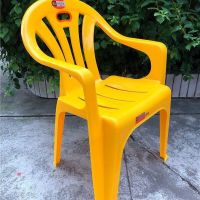 塑料加厚靠背扶手椅子塑胶凳子成人椅子塑胶扶手椅大排档烧烤椅子 黄色 广东省专拍(请按选项)