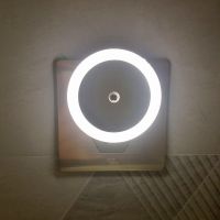 LED智能小夜灯插电感应灯光控迷你插座婴儿喂奶卧室节能灯床头灯 圆形白色[led白光]特价发1个