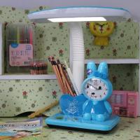 小孩子护眼灯 儿童卡通可爱写作业台风充电闹钟保视力小学生台灯 蓝色 插电款(5666) 触摸开关