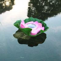 太阳能荷花灯户外防水庭院灯池塘水漂灯七彩公园水上灯荷叶许愿灯 粉色七彩款