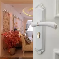 锁子门锁家用卧室房间门把手通用型房门锁室内木门锁锁具现代简约 象牙白门锁