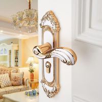 欧式门锁室内卧室房间家用静音实木门把手房门锁通用型五金锁具 琥珀白A款