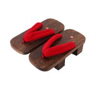 中国风木拖鞋 COS专用二齿木屐男女木拖鞋和服木屐 板凳木鞋送袜 纯红色带二齿 38 适合36-38
