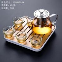 日式玻璃茶具套装家用简约整套功夫茶具办公茶杯透明过滤包茶壶小 400ML不锈钢(4个反口杯)套装—小四方(条纹)密胺/白