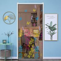 门帘磁性自吸塑料pvc透明软门帘磁吸阳台空调隔热挡风保温隔断帘 印花网纱门帘 蜻蜓蝴蝶 宽100高220cm