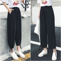 175斤雪纺灯笼裤女夏韩版高腰宽松九分休闲束脚大码哈伦裤薄款 纯色[蚂蚁] S