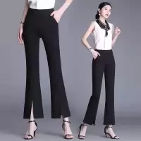 裤脚开叉九分裤女夏季新款西装裤时尚潮流洋气韩版小个子微喇叭裤 裤脚开叉九分喇叭裤 黑色 S 建议80-95斤