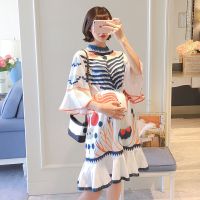 孕妇春装上衣孕妇连衣裙孕妇夏装孕妇装时尚独立印花喇叭袖孕妇裙 图片色 M