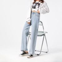 冰丝阔腿牛仔裤女夏季薄款2021年新款高腰垂感宽松直筒拖地女裤子 浅蓝色[拖地裤] 25 建议70-80斤