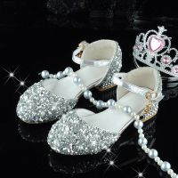 儿童水晶鞋2021新款软底高跟鞋公主女童蝴蝶结演出韩版主持礼服鞋 银色 皇冠936-99 内长17.5cm 26码