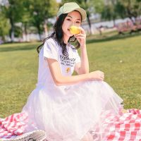 米诗贝女童连衣裙2021童装新品中大童夏装洋气公主裙女孩儿童裙子 白色拼接小花款 150 码建议身高140-150cm