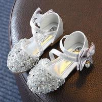 女童鞋子皮鞋洋气时尚小公主水晶鞋儿童走秀高跟鞋女孩表演出鞋闪 168银色 26码内长17cm