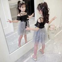 女童连衣裙夏装2021新款儿童露肩韩版超洋气纱裙小女孩公主裙子潮 黑色 110 适合身高95-105厘米厘米