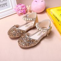 儿童凉鞋新款韩版珍珠水钻女孩凉鞋 软底防滑亮片女童鞋子 金色-简约款 22码/14cm