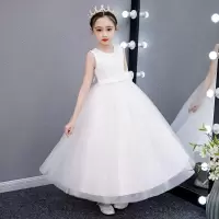 女童夏季裙子公主裙儿童蓬蓬纱洋气礼服小女孩连衣裙中大童礼服女 850白色礼服送皇冠 110