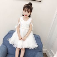 女童公主连衣裙夏装儿童跳舞演出服夏季韩版洋气披肩蓬蓬纱裙子潮 白色-珍珠裙 110 建议95-105cm