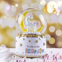 独角兽发光水晶球生日礼物女孩闺蜜音乐盒儿童公主学生夜光八音盒 月亮独角兽 大号灯光音乐手摇飘雪