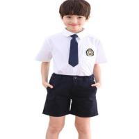 儿童大合唱演出服中小学生校服幼儿园园服诗歌朗诵演讲比赛表演服 男童短袖衬衣短裤蓝领带 110cm