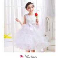 女童公主裙小主持人礼服蓬蓬纱裙儿童演出服小学生合唱朗诵表演服 白色款11 娜娜蓬蓬裙 100 送头花