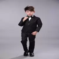 儿童西服男孩小西服春季套装礼服中大童学生演出服花童幼少表演服 黑色 100cm
