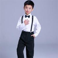 儿童礼服男童花童男孩表演演出服钢琴套装西服小主持人西装英伦夏 长袖衬衣+黑色长裤套装 110