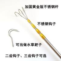 钓鱼水草钩子不锈钢杆不锈钢耙子搭钩双齿三齿钩鱼器垂钓配件渔具 双齿钩