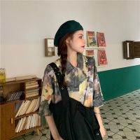 背带裤女夏季2021年新款裤子黑色显瘦百搭高腰阔腿裤宽松连体短裤 上衣[单件] [收藏店铺优先发货] S [建议100斤