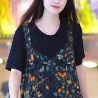 时尚气质背带裤两件套女2021夏季新款大码女装宽松休闲炸街套装[15天内发货] 单件T恤 M