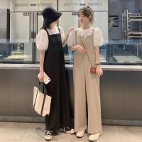 2021夏季新款韩版短袖衬衫+宽松显瘦直筒休闲背带裤两件套装/单件 单短袖T恤 S