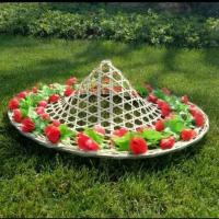 茶香中国斗笠广场舞表演道具新款舞蹈帽子民族采茶舞斗笠竹编斗笠 3号36CM小红花款式B(幼儿园用)