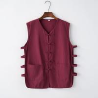 夏季马甲汗衫棉麻男中式中国风大码加肥加大唐装坎肩背心马褂盘扣 酒红色 165(100-125斤左右)