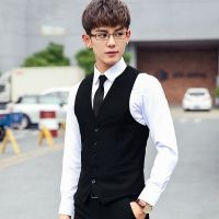 [工厂直销]韩版修身西装马甲男士秋冬英伦西服背心男职业小马甲 黑色口袋款马甲[装饰口袋] 160[90斤-100斤]