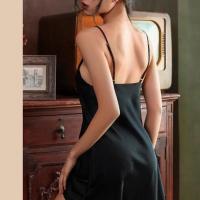 2021新款夏季仿冰丝性感吊带睡衣极度诱惑夫妻激情薄款露背家居服 A102常规款黑色(肩带可调节) M