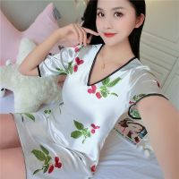 [2件48]新款睡裙女夏冰丝睡裙女裸感睡衣蕾丝性感睡裙睡衣女 TT樱桃 L [95-110斤]