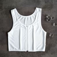 les束胸拉链大胸显小无绷带大胸帅t内衣薄款女学生超平短款塑胸衣 透气网布款-白色 S