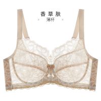 芬诗绮新品夏季水晶杯大胸显小内衣女超薄无海绵蕾丝软钢圈文胸 香草肤 75B
