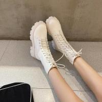 厚底马丁靴女2021秋季英伦风帅气机车短靴透气薄款中筒松糕底靴子 白色 35