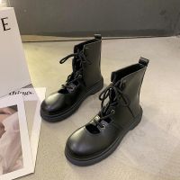 显脚小马丁靴女英伦风透气夏季薄款凉鞋靴子百搭镂空夏天系带短靴 黑色 35