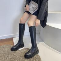 东大门长靴女2020秋冬新款厚底马丁靴不过膝骑士靴中跟短靴长筒靴 黑色 35