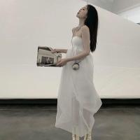 韩版网纱抹胸连衣裙气质名媛女神范2021夏季新款法式时尚长裙子女[10天内发货] 白色 S