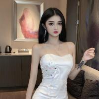 性感夜店时尚晚宴复古钉珠抹胸修身包臀连衣裙小礼服 白色 当天发货 S 80--100